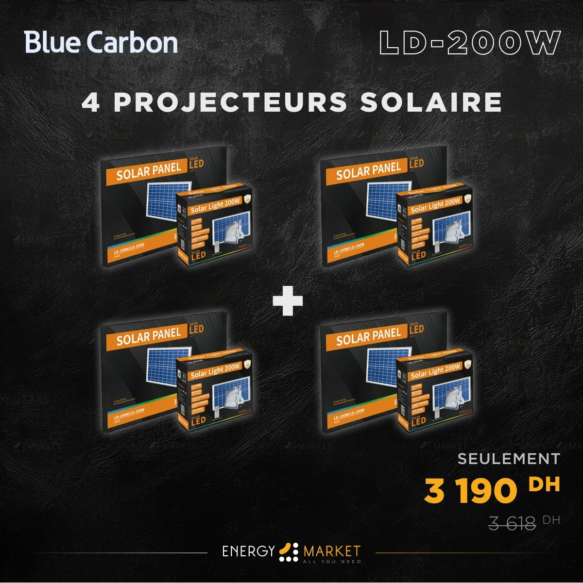 4 Projecteurs solaire Blue Carbon - LD 200w